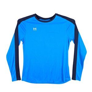 Womens Under Armour Blue Fitted Active Shirt Long Sleeve Crew Neck Polyester L